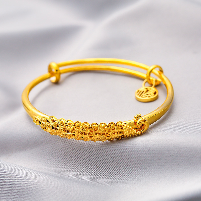 铜合金手镯 【瑾轩】新款孔雀精品手镯送妈妈孔雀推拉百搭女手环