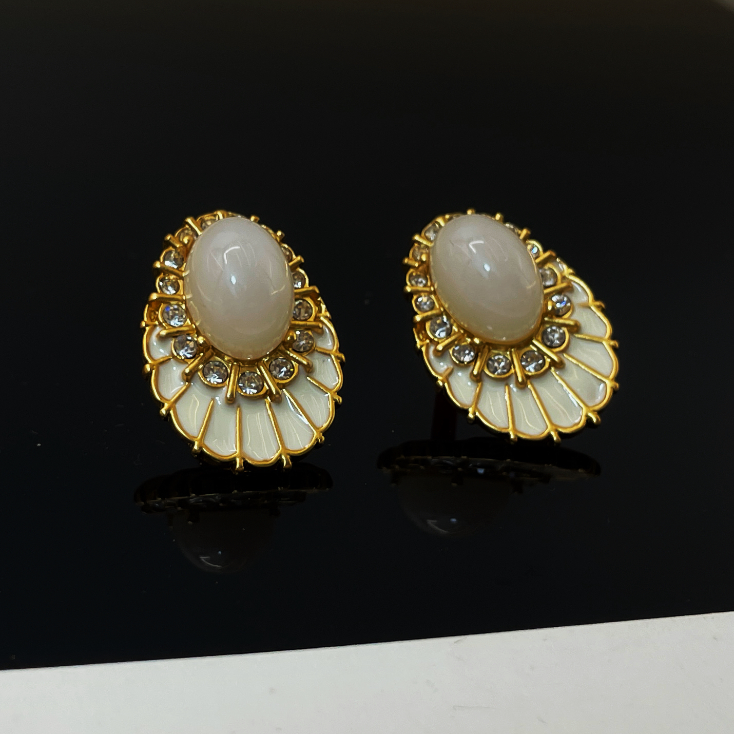 铜合金珐琅耳饰 A35白色百搭手工