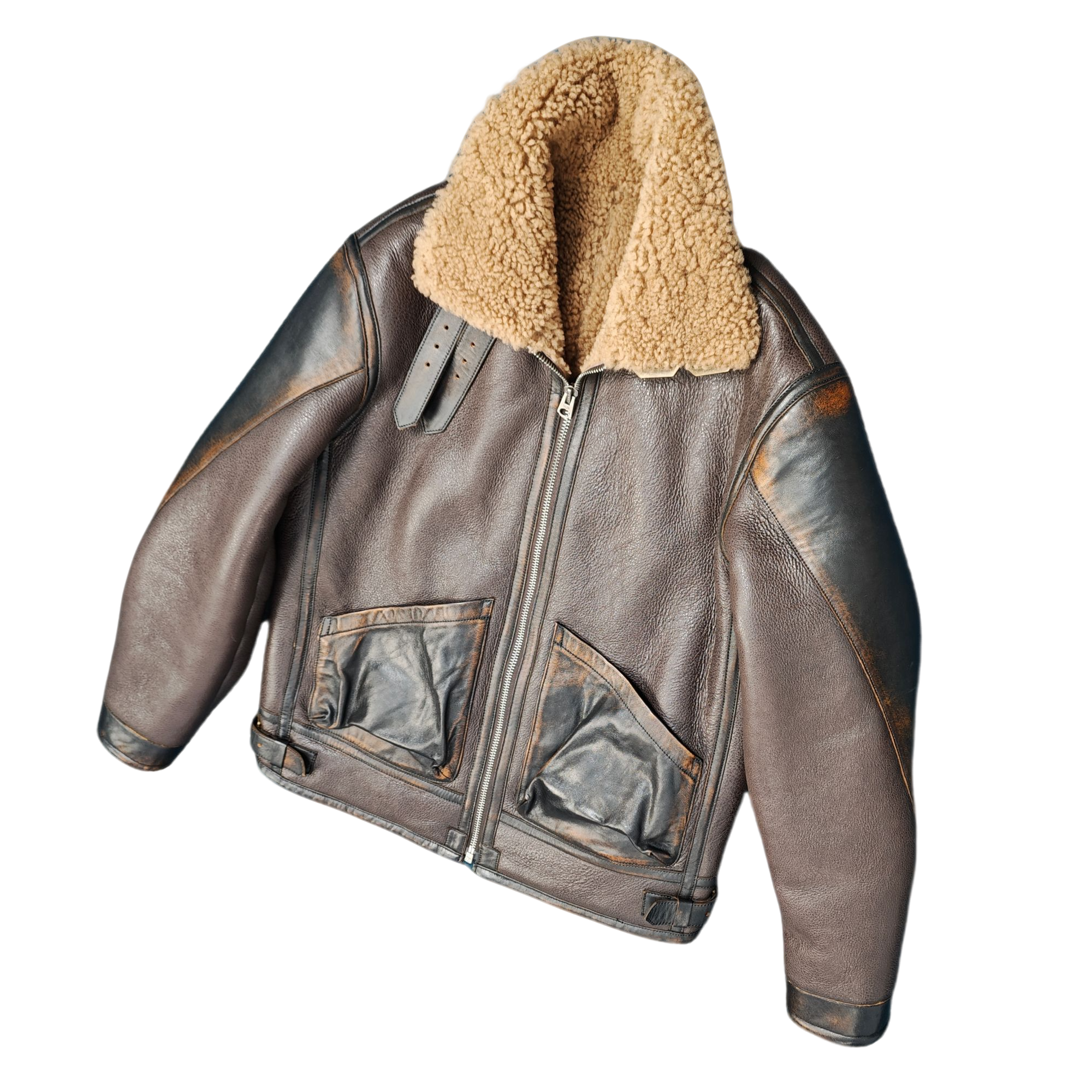 KY02系真皮加绒B3飞行夹克毛长1.5+保暖防风原皮原毛抗静电高质感