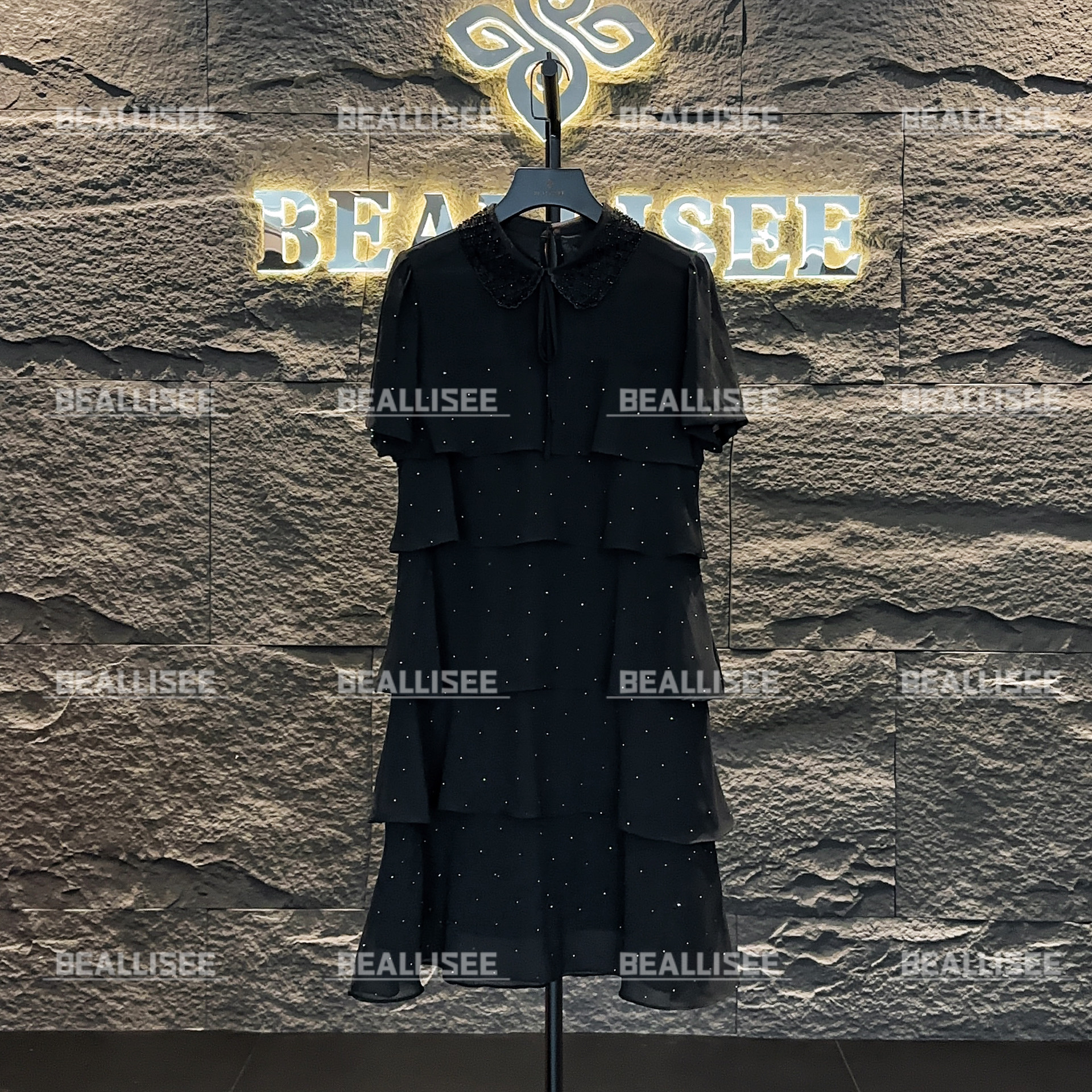 【茶茶】编码【74】时尚重工闪钻轻奢多层次感潮流黑色-BLS-A064