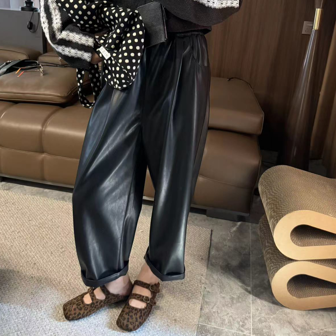 大嘴同款百搭显瘦松紧腰皮裤6620