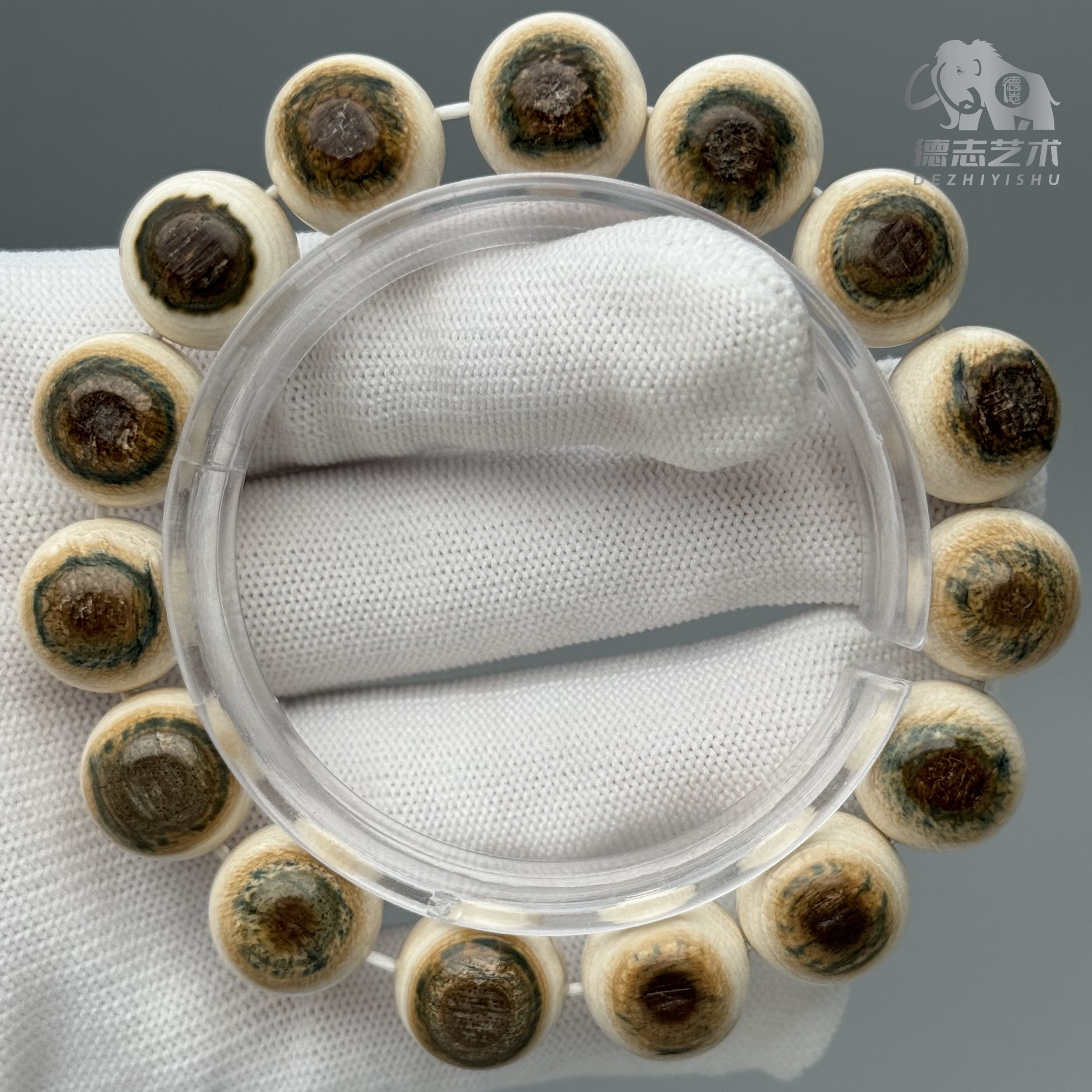 DEZHI/德志【金黄蓝皮】约14mm+圆珠15颗猛犸牙手串Y128