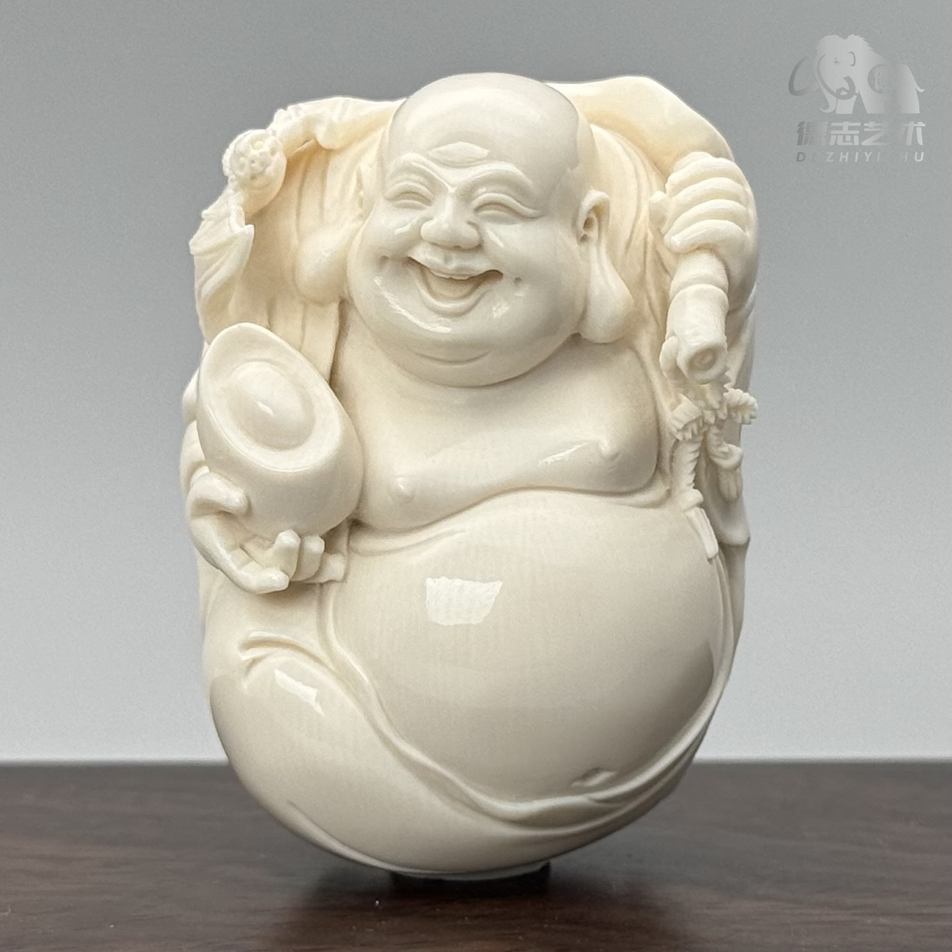 DEZHI/德志47*34*29mm43.6g弥勒把件天然猛犸牙Q91牙心