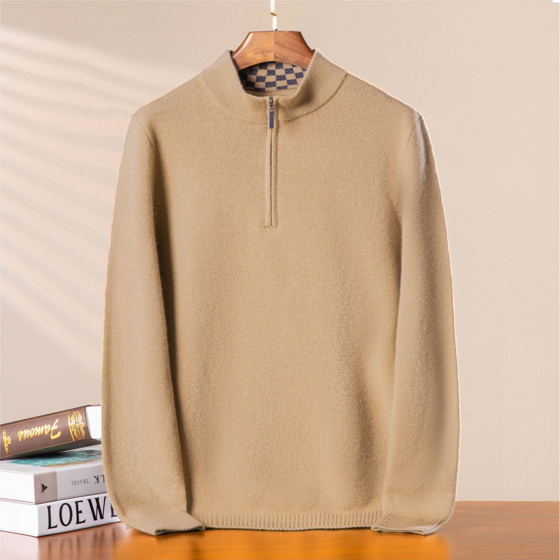 【100%山羊绒】男士针织时尚休闲长袖半高领拉链加厚冬季百搭保暖