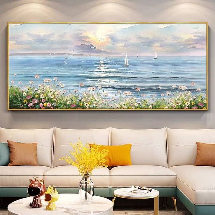 【一帆风顺】纯手绘油画现代简约风景客厅沙发背景墙装饰画床头画