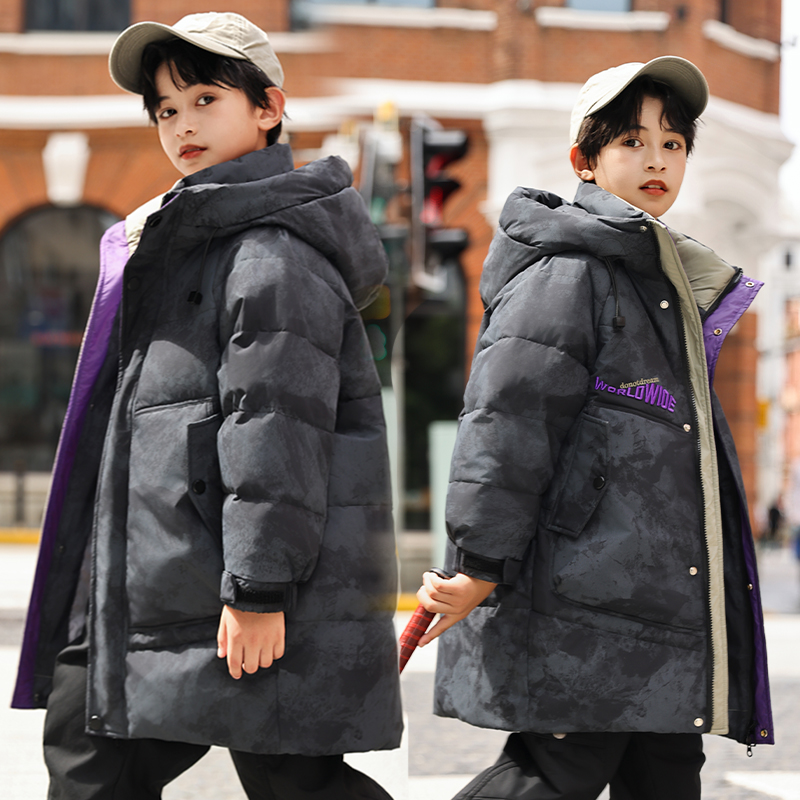 儿童羽绒服男童工装2024新款加厚青少年冬季中大童装洋气冬季外套