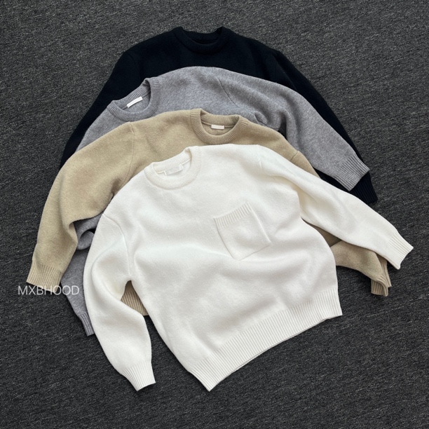 【韩系休闲系列】冬季口袋混色纱线圆领套头毛衣男士微宽松休闲毛衫