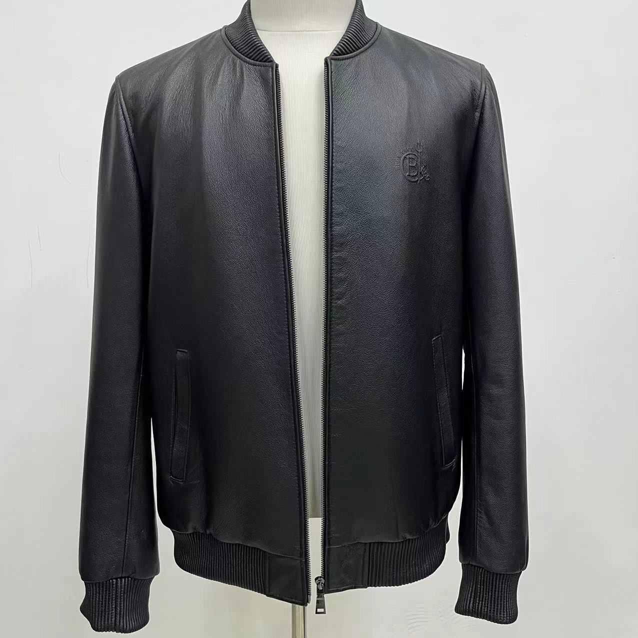 春秋男士黑色牛皮夹克休闲短款真皮棒球服外套时尚男款百搭潮流