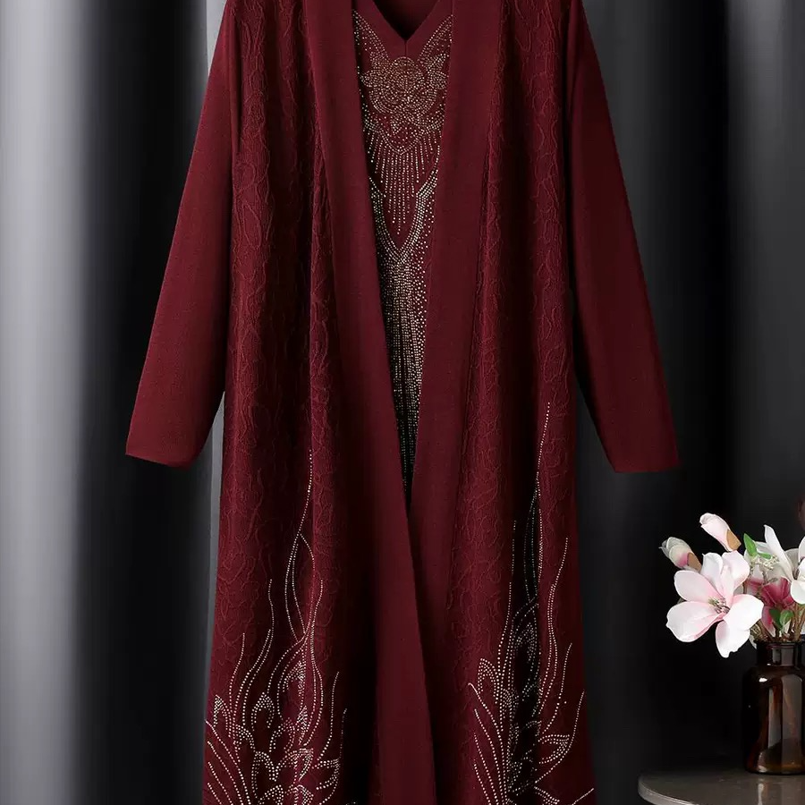 大码女中长款遮肚外套半高领毛衣宽松显瘦针织衫大衣