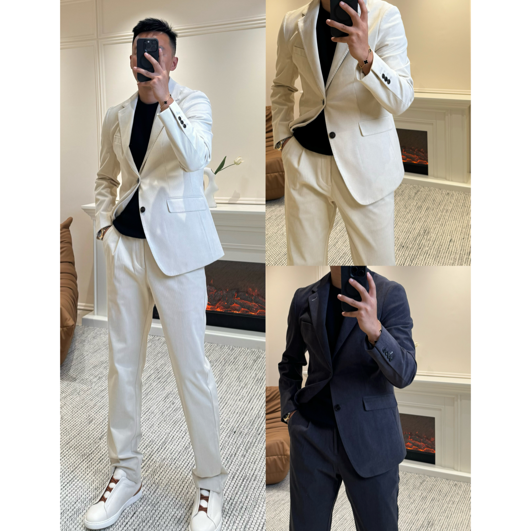 【意式绅士风西装套装】秋季新款灯芯绒男士西装套装两件套+244804