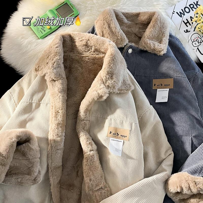服男款冬季加绒加厚外套日系复古潮牌男生衣冬装百搭情侣