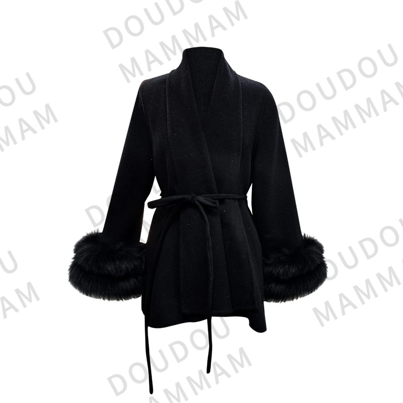 时尚宽松法式设计感千金风纯色秋冬100%羊毛大衣