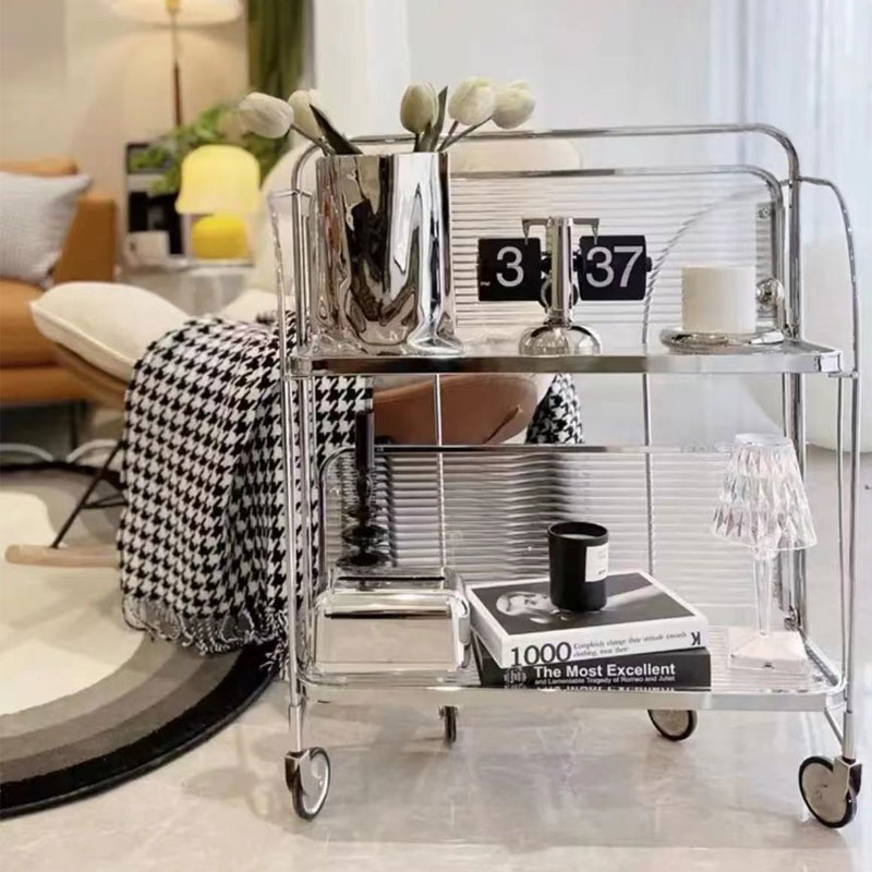 中古玻璃小推车客厅沙发边几网红可移动折叠餐车ins带轮子置物架