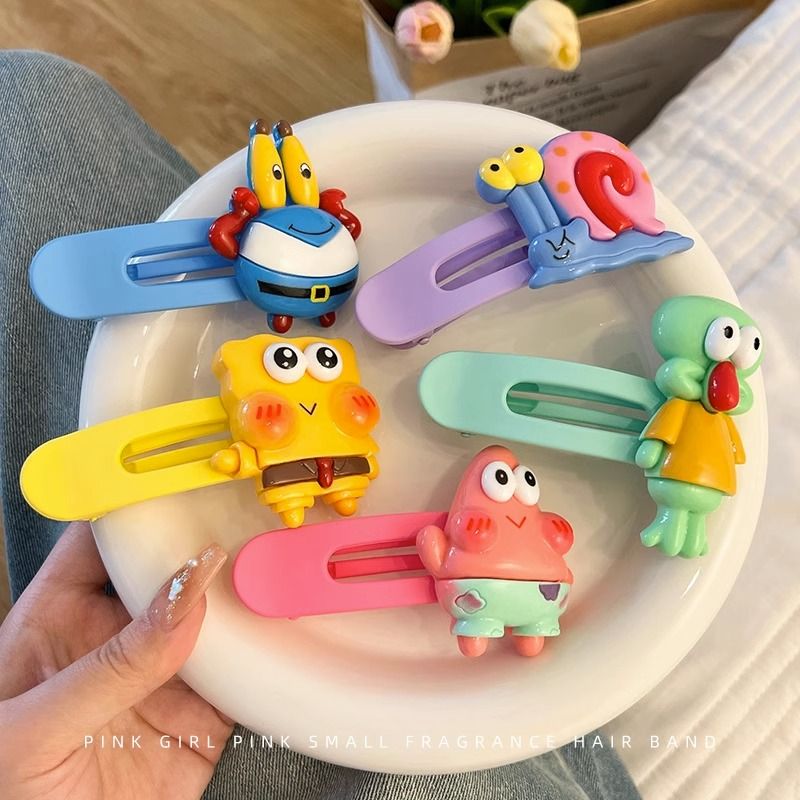 可爱海绵宝宝夹子头饰女侧边刘海发夹卡通派大星鸭嘴夹多巴胺发卡