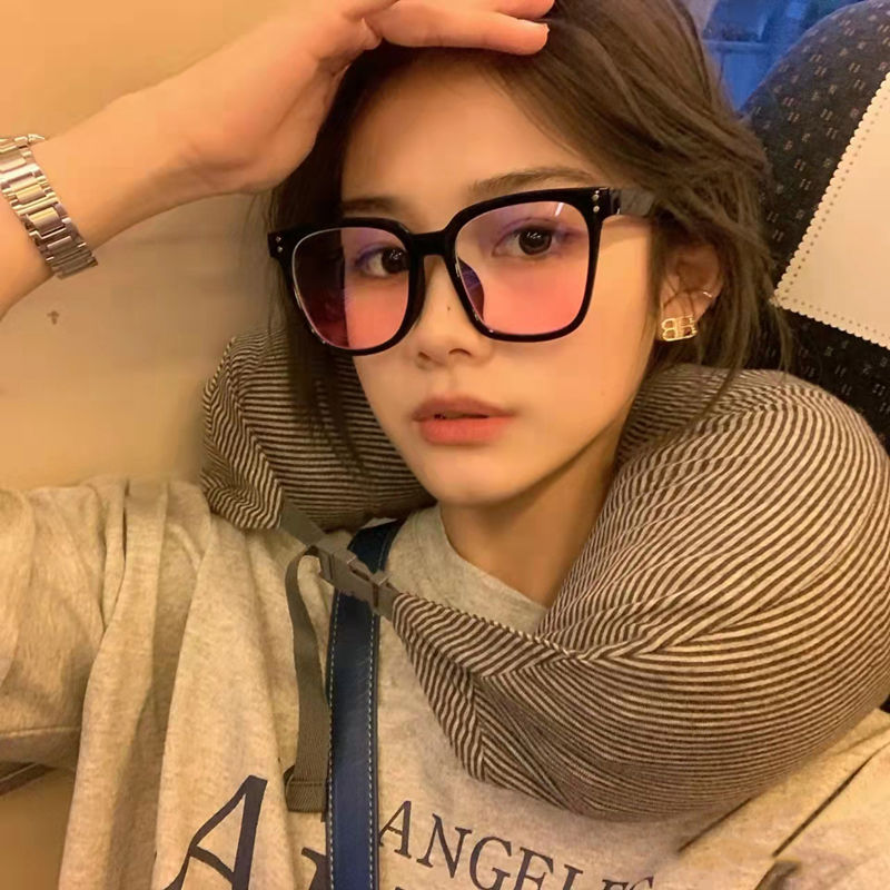gm黑框眼镜女防蓝光腮红眼睛防紫外线女款大脸显瘦ins风素颜