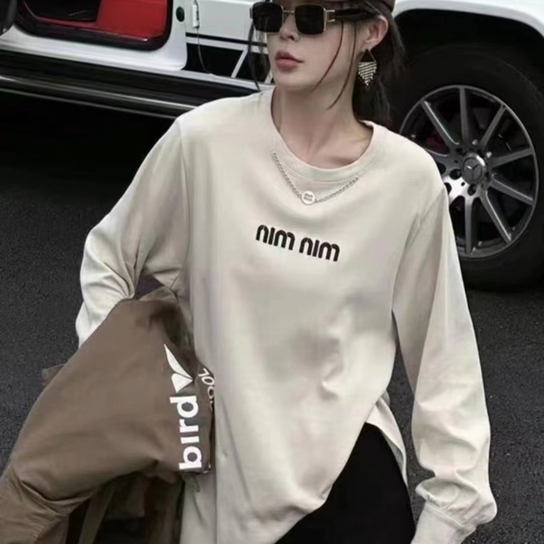 2WY03依美丁nono新款2025冬百搭链条刺绣字母长袖小开叉百搭卫衣