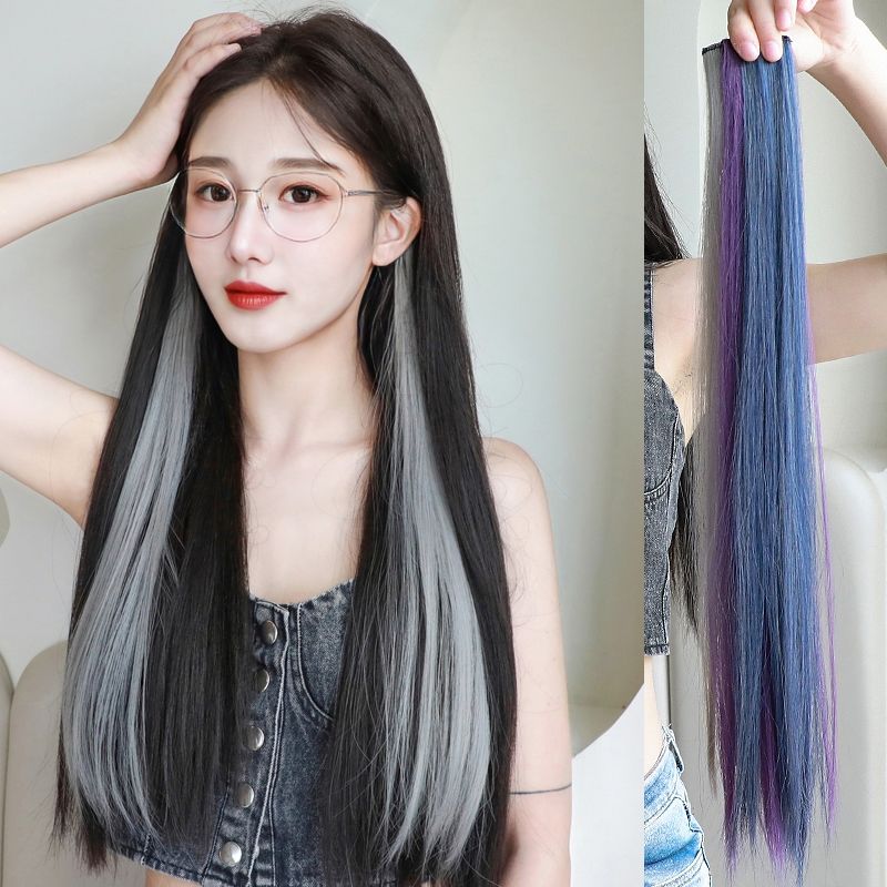 假发片女挑染渐变发片一片式发条短发彩色挂耳染长发粉色无痕接发