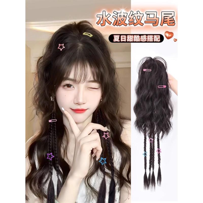 马尾女辣妹长发仿真发拳击辫抓夹麻花辫千禧卷发瀑布半扎马尾辫子