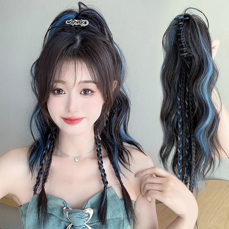 拳击辫假马尾挑染粉卷发抓夹瀑布半扎高马尾辣妹多巴胺彩色假辫子