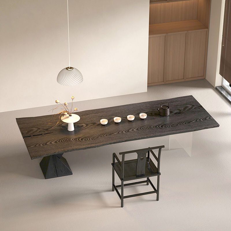 客厅喝茶桌实木办公泡茶大板桌会客功夫茶台禅意白蜡木接待餐桌椅