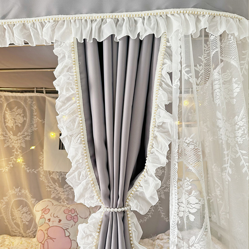 法式u型轨道床帘大学生宿舍上下铺加厚遮光女生寝室一体式蚊帐