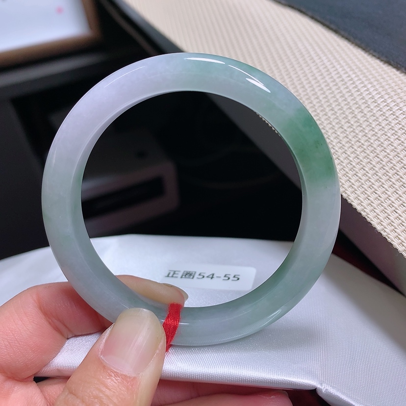 280号 缅甸天然A货翡翠手镯54/55圈口飘花手镯