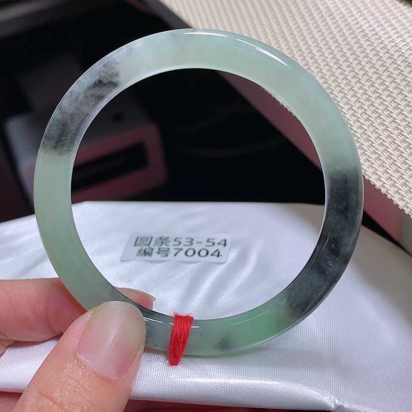 7004号 缅甸天然A货翡翠手镯53/54圈口水墨乌鸡手镯
