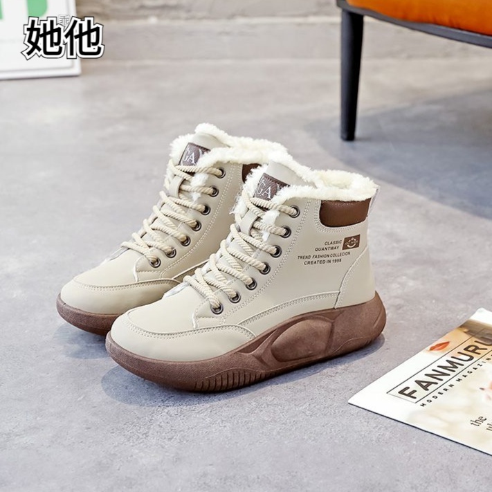 【万达撤柜】加绒加厚棉鞋女2023冬季新款保暖厚底高帮女雪地靴女防