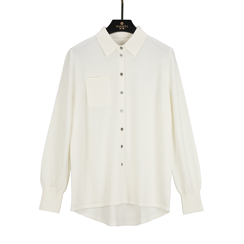 原创设计纯羊毛纯色长袖百搭加厚针织衬衫女  XT-2513147