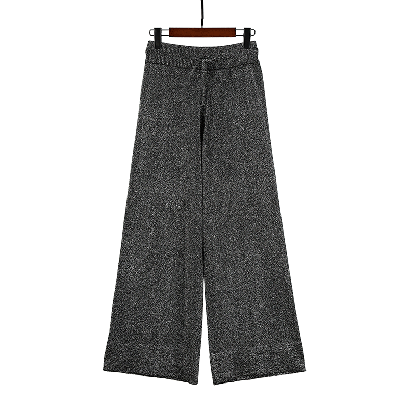 【闲提】星耀~进口亮丝直筒阔腿裤高腰时尚气质针织女裤230084