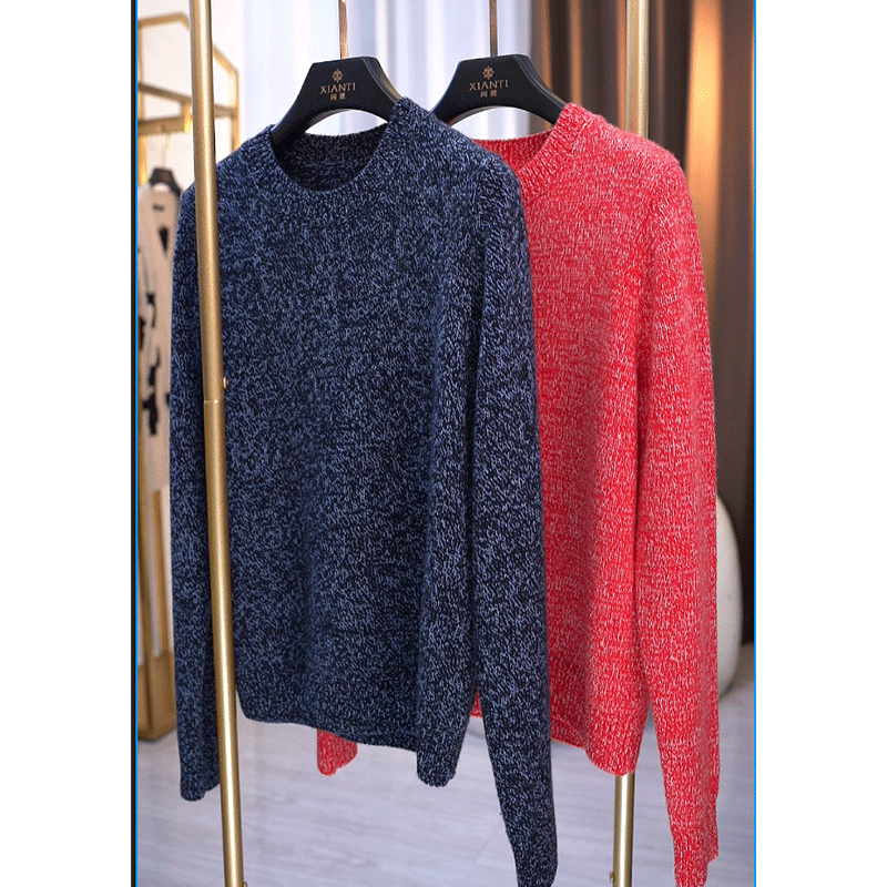 【轻奢-加厚】时尚圆领花纱纯羊毛针织衫女冬XT-2408139