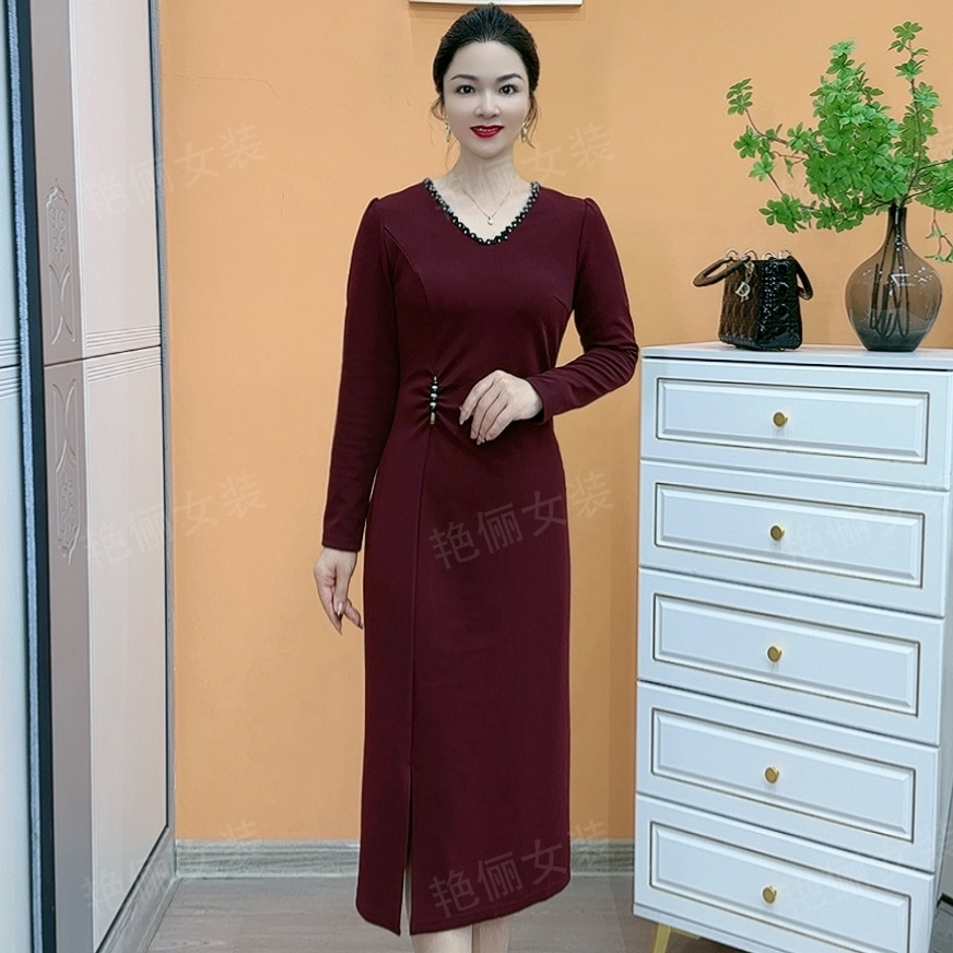 H24819春季新款时尚气质修身显瘦时尚减龄收腰长款女装连衣裙