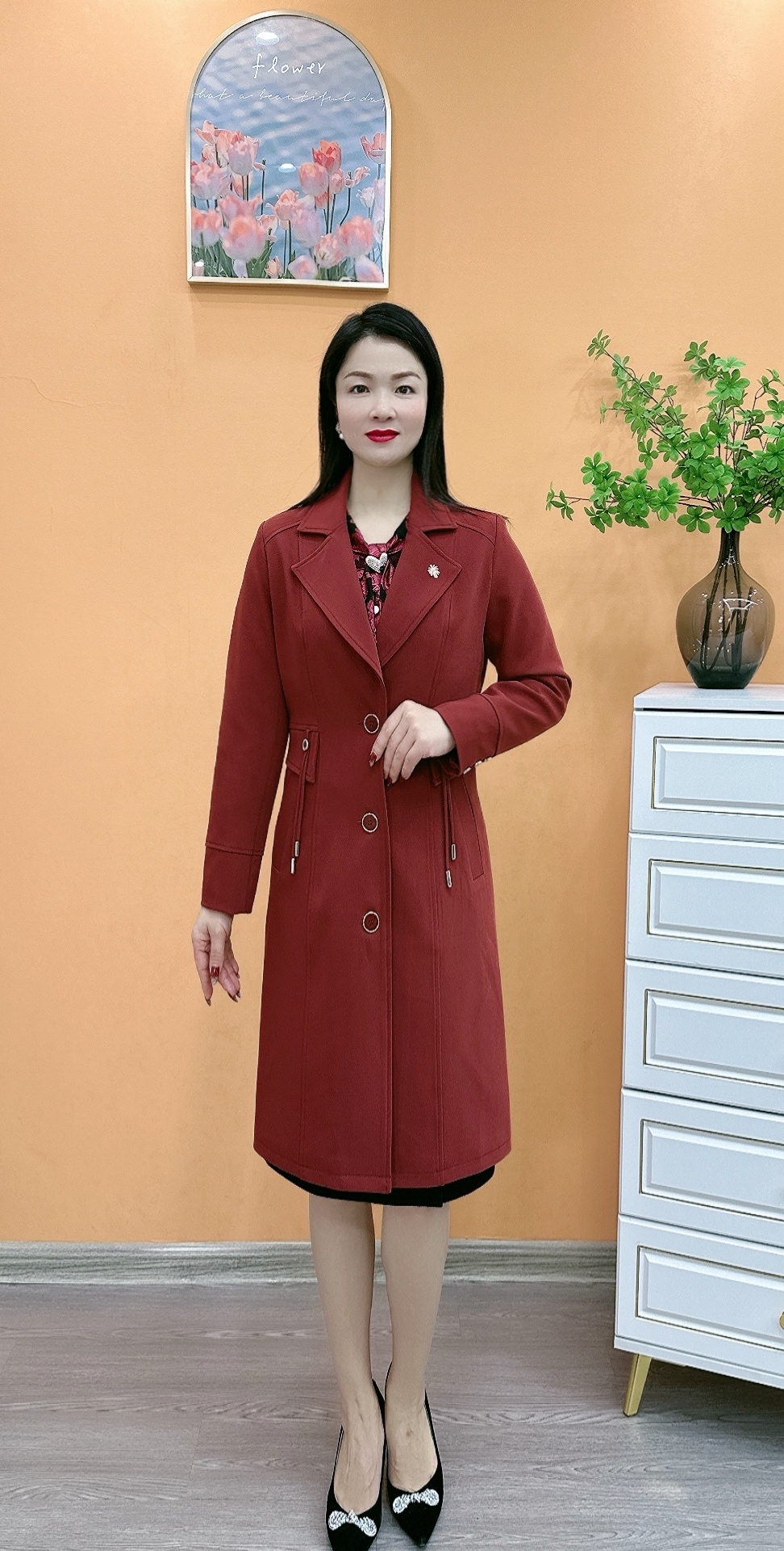 H2406秋季新款温柔显瘦气质女装中长款百搭修身收腰洋气风衣外套