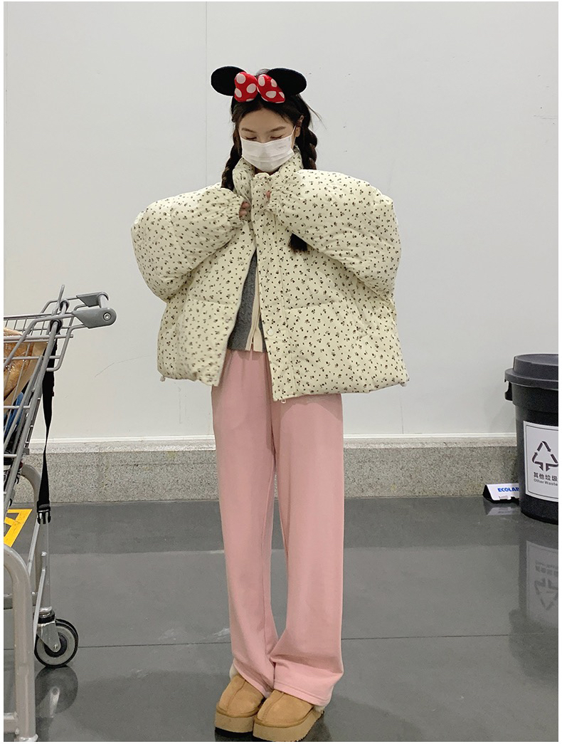 清新小碎花短款羽绒棉服加厚秋冬宽松韩版百搭