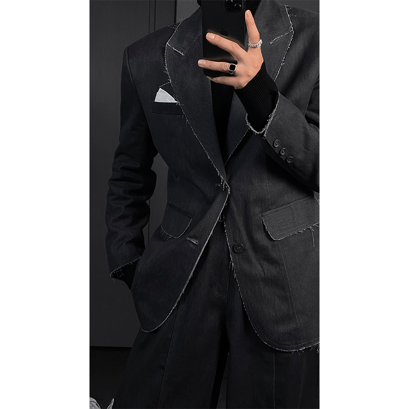 2024秋季新品毛边设计高级感西装套装休闲西服宽松直筒长裤