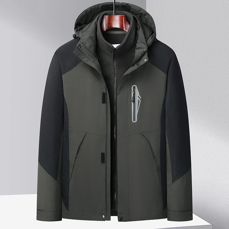 中年男士秋 冬三合一棉衣可拆卸加绒爸爸冬装外套户外加厚保暖