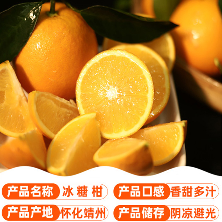 湖南靖州多汁冰糖橙超甜脆嫩橙子应季现摘新鲜水果冰糖柑5/9斤装