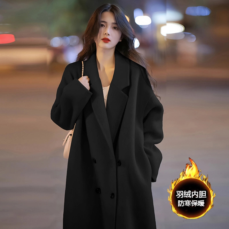 羽绒内胆加厚呢子大衣女小个子2025年冬季新款韩系高级感毛呢外套