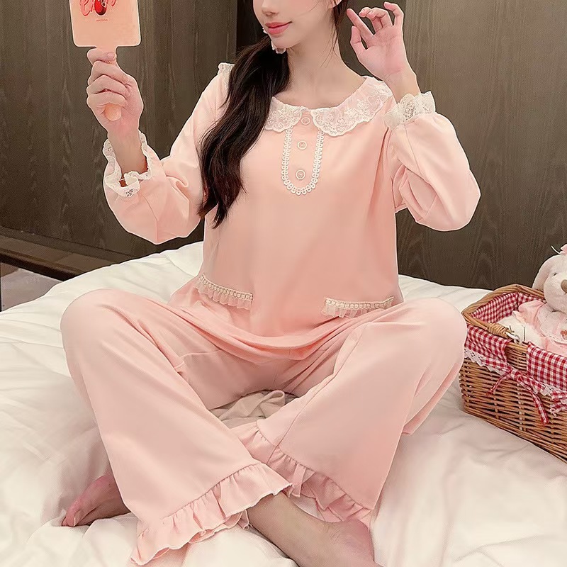 秋冬季新款睡衣女双面加厚海岛绒休闲宽松甜美家居服套