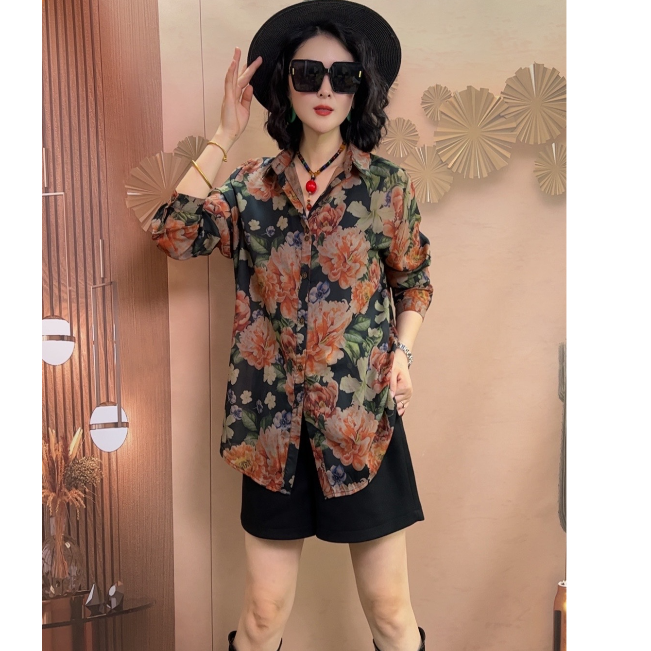 春季新品【复古花色小衫】气质欧版宽松显瘦时尚洋气长袖印花衬衫