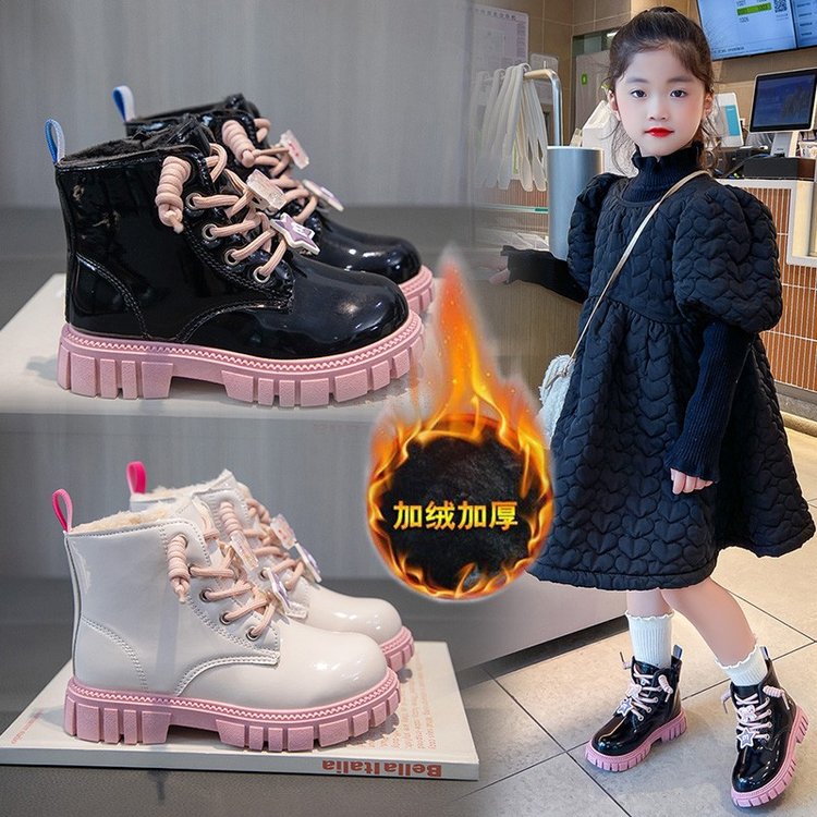 朵美巴拉巴拉宝宝马丁靴平跟橡胶皮靴冬季儿童加绒女大童靴子保暖