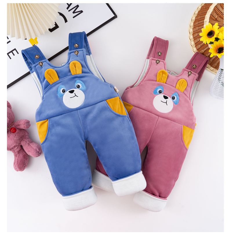 儿童背带棉裤男女童秋冬季新款加厚加棉婴幼儿开档裤宽松连体长裤