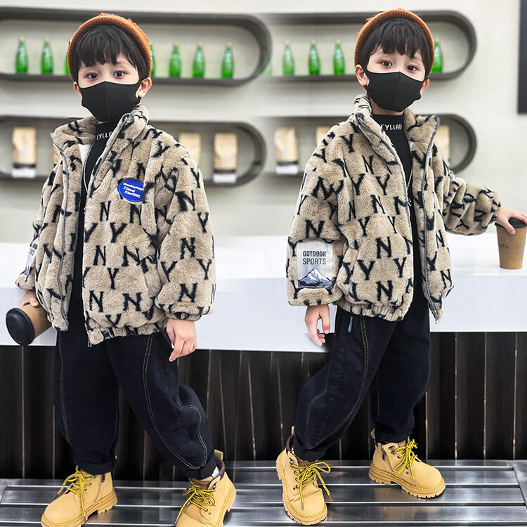男童冬装加厚加绒棉衣女童宝宝仿皮草外套儿童毛毛衣休闲洋气时尚