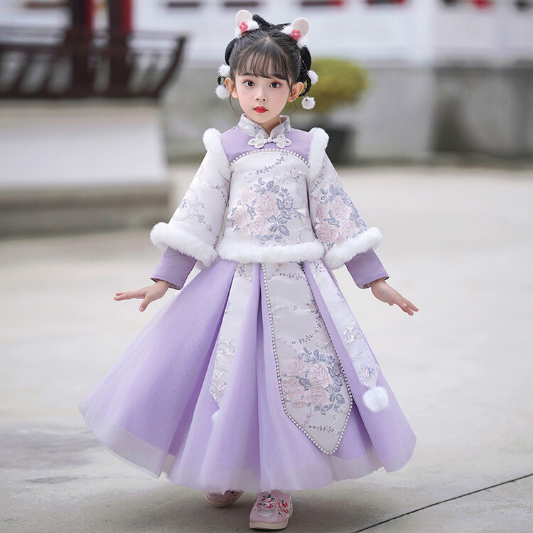 冬季汉服女童2023新款儿童古风唐装秋冬款古装拜年服国风宝宝加绒