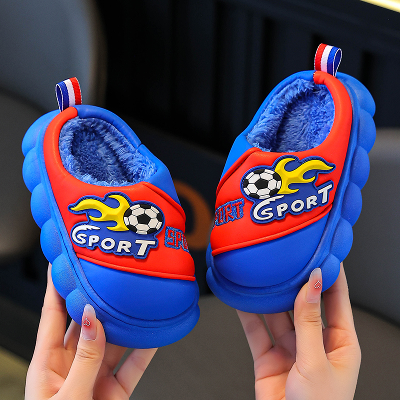 儿童棉拖鞋软底加绒加厚保暖pu皮防水卡通太空男女宝宝鞋