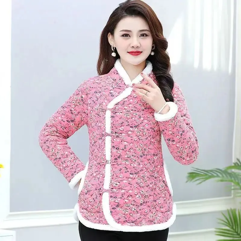 新款中国风网红花棉袄时尚洋气减龄棉衣碎花小花棉袄复古偏襟盘扣