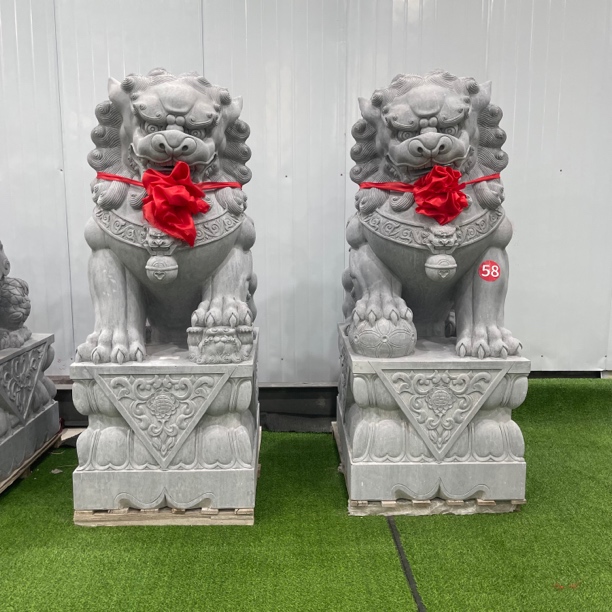 青石石狮子一对汉白玉狮子石雕大型祠堂公司寺庙门口摆件