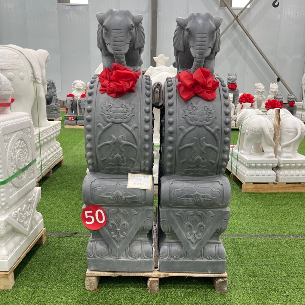 石雕门墩抱鼓石一对天然青石大象石鼓门当貔貅麒麟汉白玉门口摆件