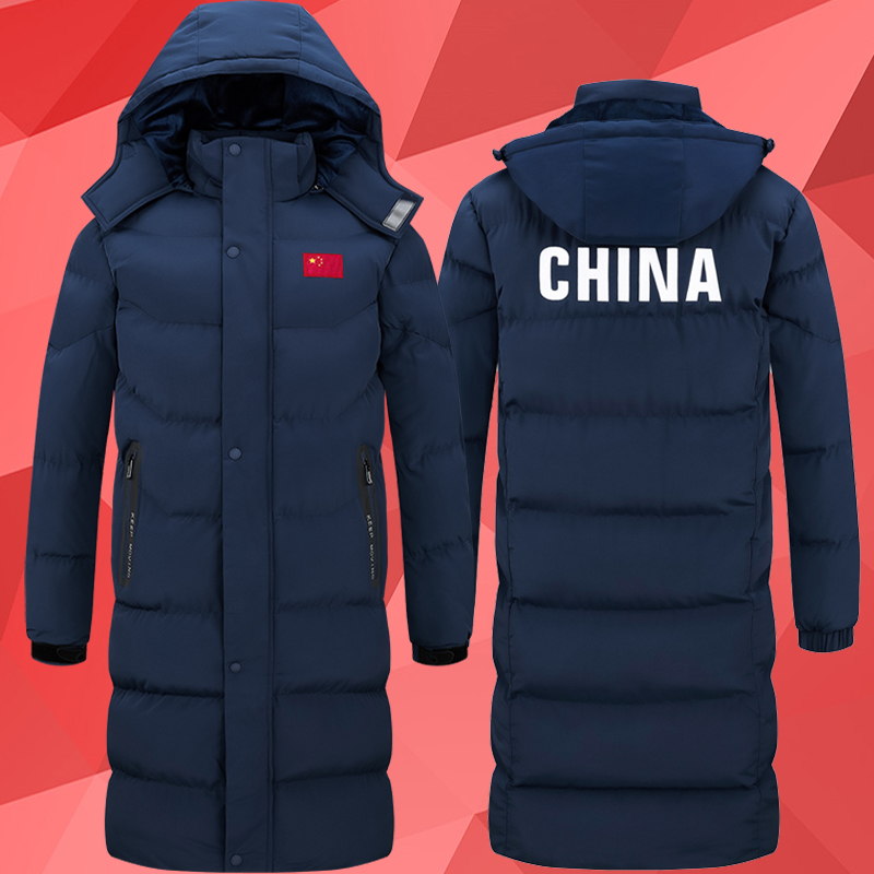 国家队足球冬训大衣男长款运动棉服过膝游泳棉衣冬季训练服外套女