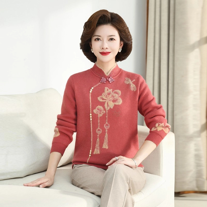 秋冬装一体加绒毛衣女洋气旗袍领加厚保暖衣打底衫女士毛衫气质
